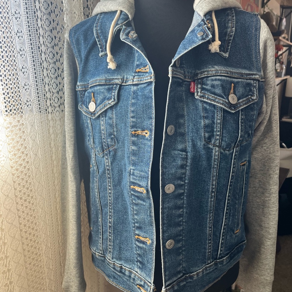 Levi's Blue Denim Jacket with Gray Sleeves